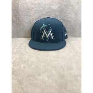 New Era 59Fifty Men's Hat MLB Miami Marlins Aqua Green 7 1/4 Fitted Size Cap